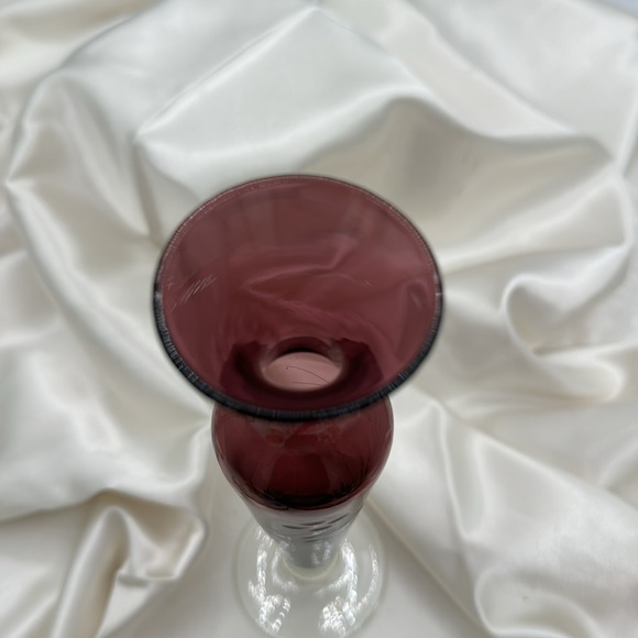 Vintage Etched Glass Bud Vase Amethyst Color, Retro Grape Etching Design - Picture 2 of 4